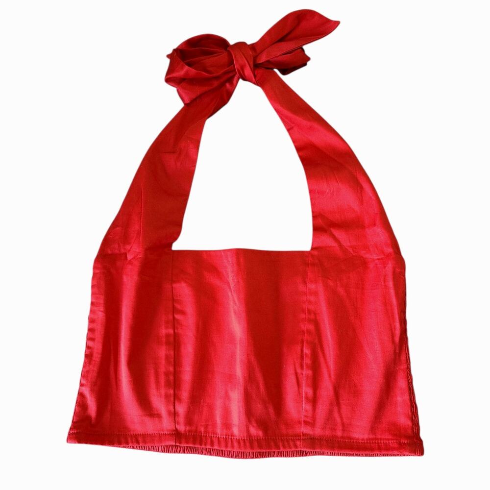 Encantadore Nina Red Halter Top Size Small Stretchy Smocked Back NWOT